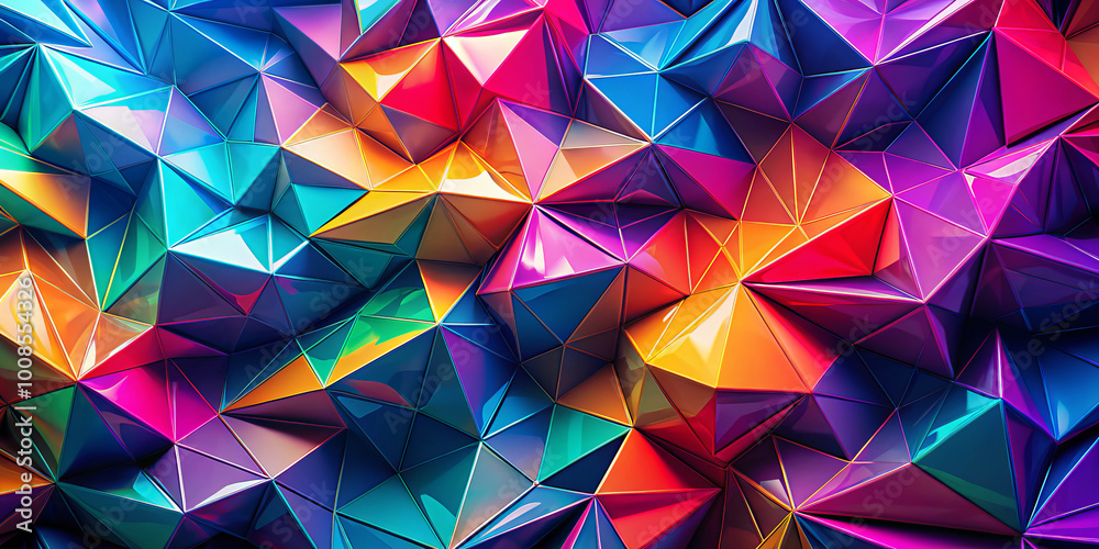 Vibrant 3D polygon texture pulsates with dynamic energy, showcasing fragmented shapes in kaleidoscope of colors. This visually striking design captivates viewers attention Vibrant 3D polygon texture pulsates with dynamic energy, showcasing fragmented shapes in kaleidoscope of colors. This visually striking design captivates viewers attention