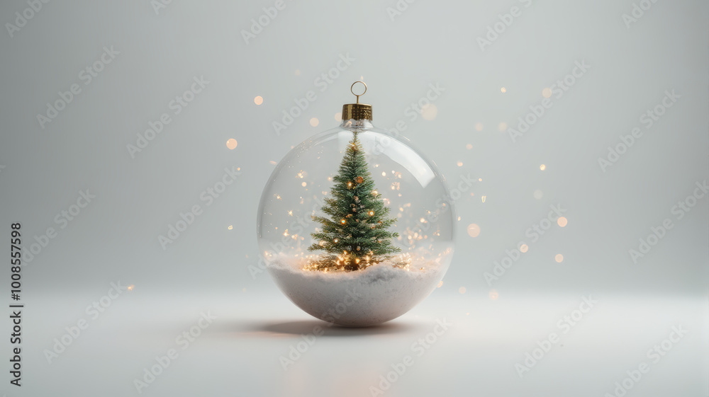 A Decorative Snow Globe Featuring a Sparkling Christmas Tree A Decorative Snow Globe Featuring a Sparkling Christmas Tree