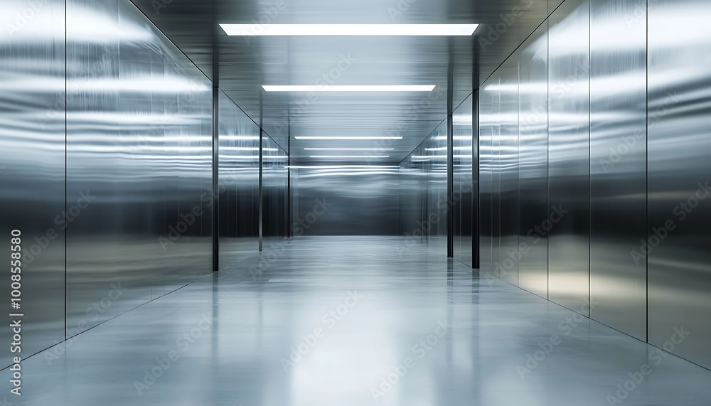 Metallic Hallway with Bright Lights Metallic Hallway with Bright Lights