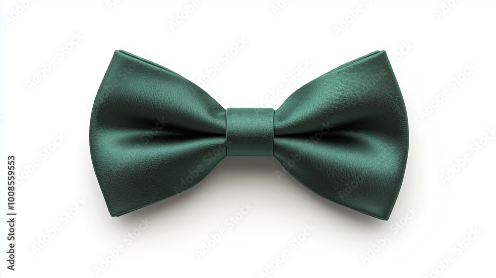 A beautifully crafted green silk bow tie sits flat against a white backdrop, showcasing its smooth texture and classic design, ideal for dressing up formal outfits.