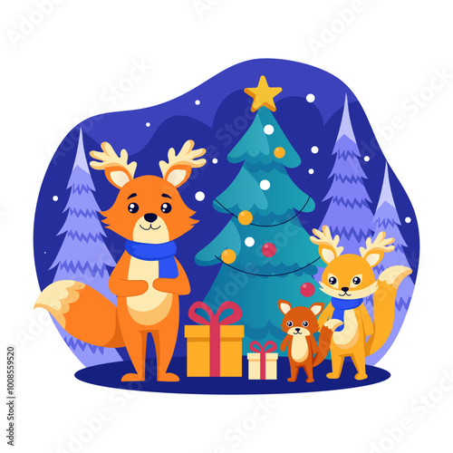 A flat style illustration of christmas celebrations 