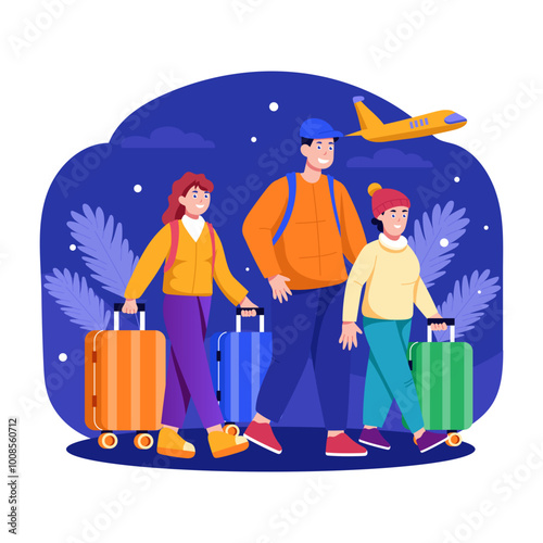 Family trip illustration in flat style 