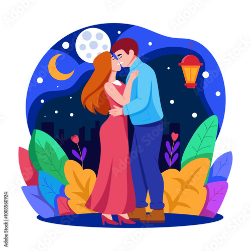 A flat style illustration of lovely couple 