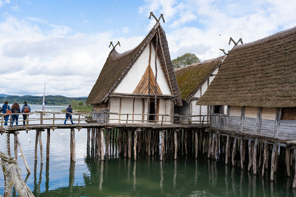 Fototapeta premium Lake Constance, arrow buildings. 4300 years before Christ.