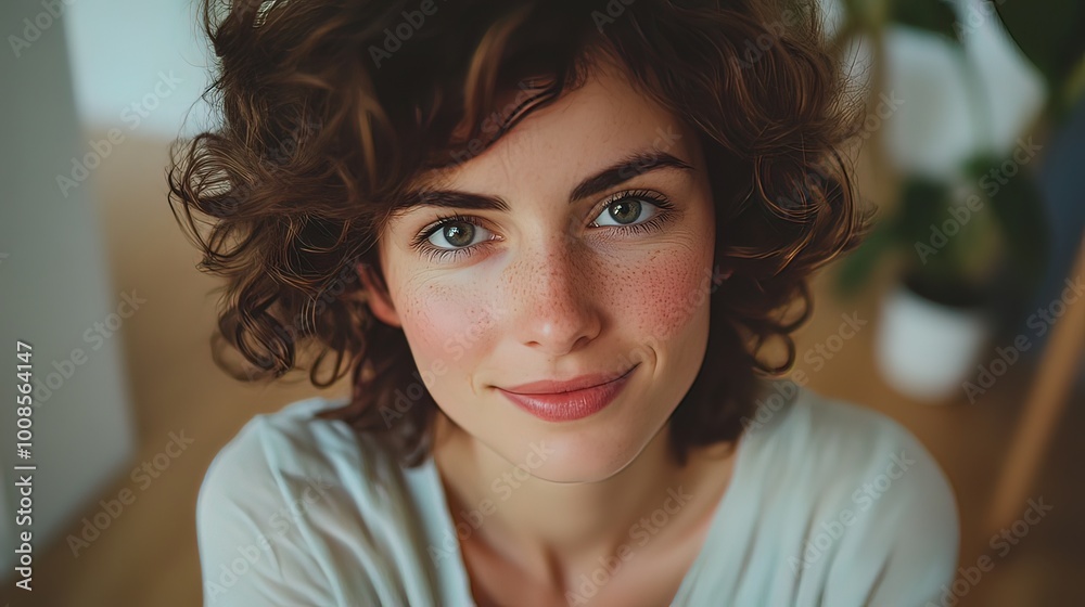 Portrait of a Woman with Curly Brown Hair Portrait of a Woman with Curly Brown Hair