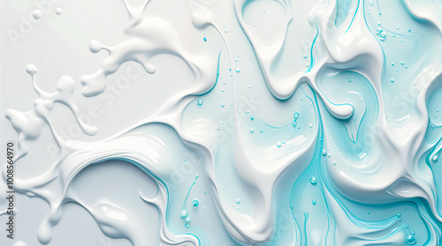 Abstract Beauty. Blue and White Cosmetic Gel Creates a Refreshing and Dynamic Texture. Cream Swirls Create a Refreshing and Abstract Background.