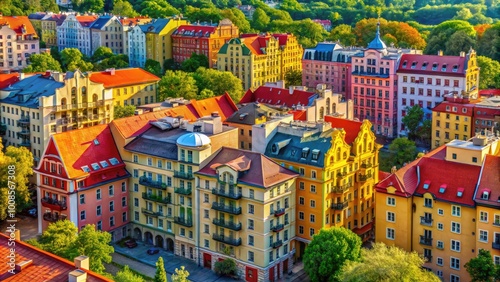 Historical architecture of concrete buildings influenced by a totalitarian regime in Eastern Europe photo