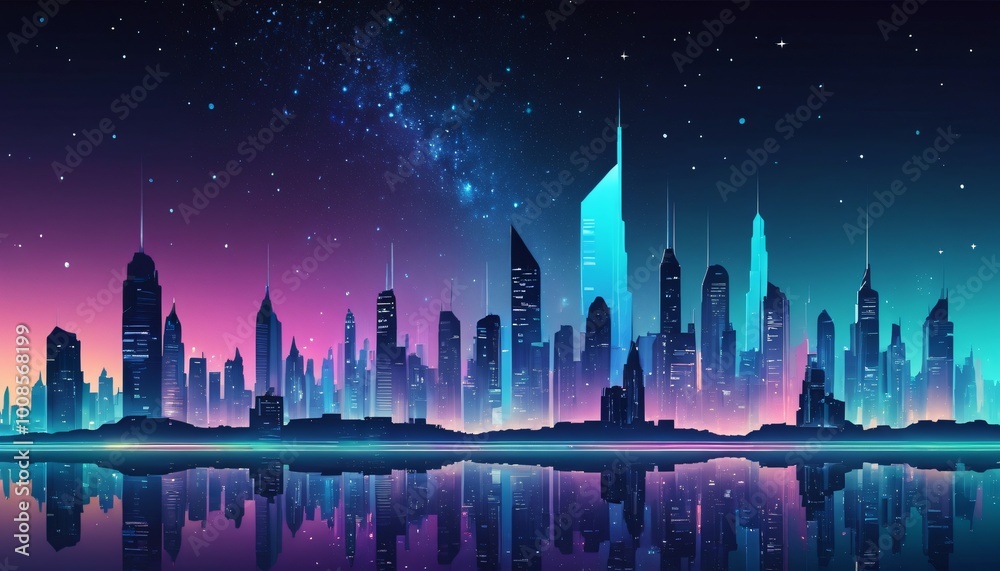Fototapeta premium city night full of stars illustration background