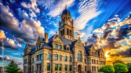 Historic Lexington Fayette County Courthouse Architecture with Beautiful Blue Sky and Clouds Above photo