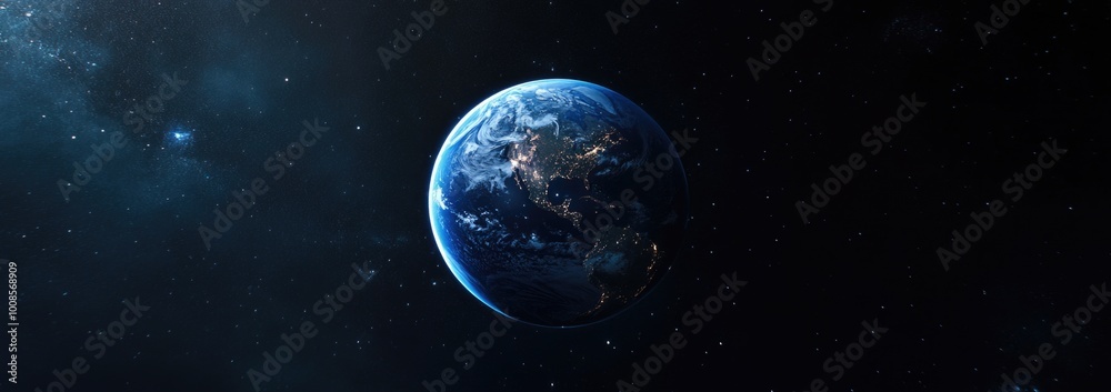 Dark blue planet Earth in space. Dark blue planet Earth in space.