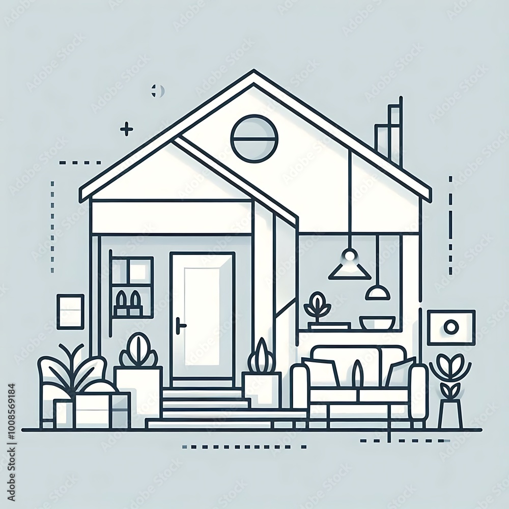 Minimalist House Icon with Geometric Shapes Minimalist House Icon with Geometric Shapes