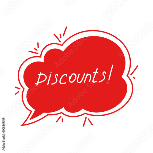 Bright red hot advertising bubble for text talking discounts, hand-drawn, vector. Decorative element for signage, announcement, seasonal sale advertising, doodle-style promotions, comics.