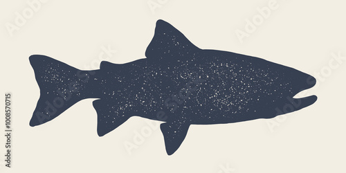 Salmon fish seafood, sketch. Vintage retro print, seafood salmon fish sketch, logo sign template, ink pencil style drawing, engrave old school. Hand drawn sketch salmon fish. Vector Illustration