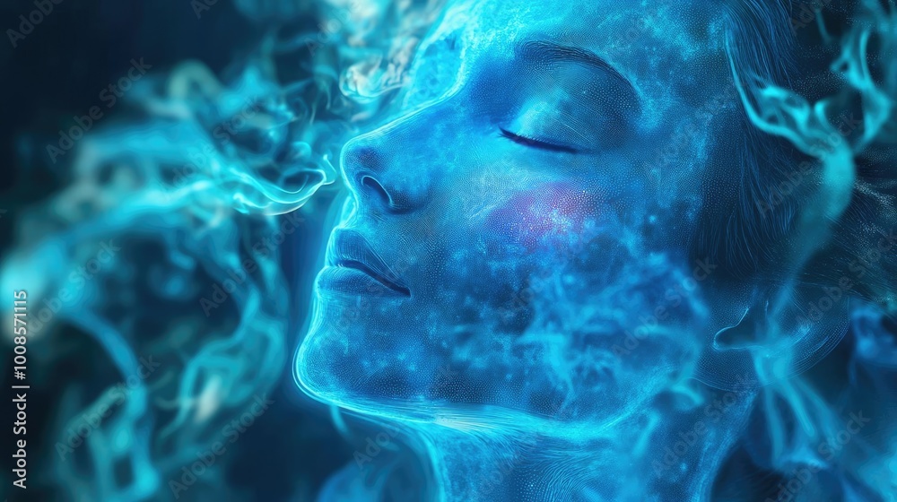 A serene portrait showcasing a woman enveloped in ethereal blue light, evoking a sense of tranquility and mystique. A serene portrait showcasing a woman enveloped in ethereal blue light, evoking a sense of tranquility and mystique.