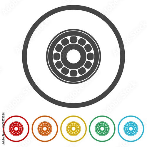 Ball bearing icon. Set icons in color circle buttons