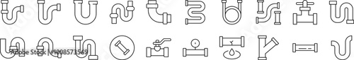 Pipe Related Icon Set. Editable Stroke. Suitable for Web Sites, Books, Cards, Apps