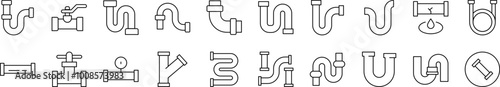 Pipe Related Line Icons for Web Sites, Books, Cards, Apps. Editable Stroke. Suitable for Web Sites, Books, Cards, Apps