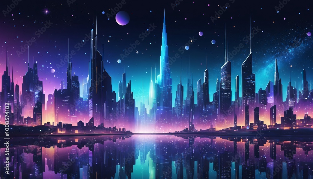 Obraz premium city night full of stars illustration background