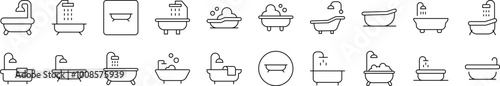 Bathtub Related Icon Set. Editable Stroke. Suitable for Web Sites, Books, Cards, Apps