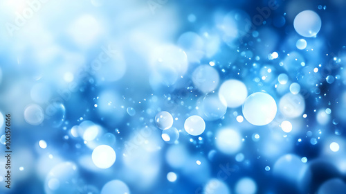 Abstract Blue Bokeh Background with Blurred White Circles and Glowing Light