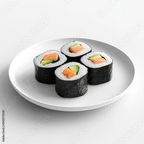 A delicious plate of sushi rolls featuring fresh salmon and cucumber, perfect for sushi lovers and culinary enthusiasts.