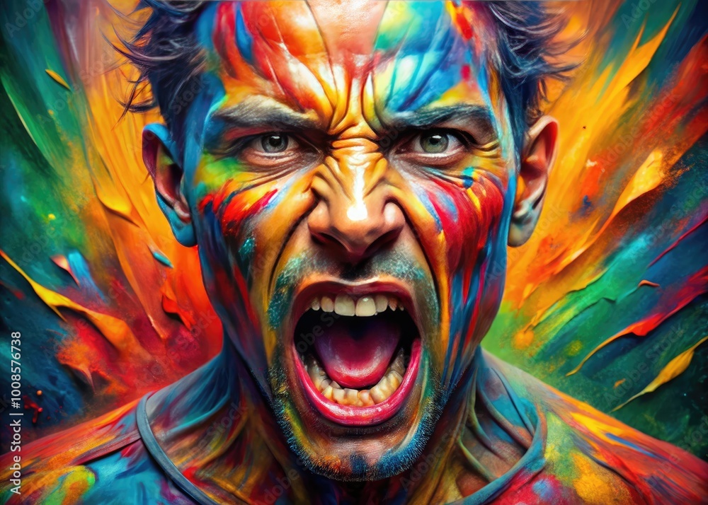 Intense Emotion of Anger Displayed in Abstract Art with Bold Colors and Dynamic Brush Strokes Intense Emotion of Anger Displayed in Abstract Art with Bold Colors and Dynamic Brush Strokes