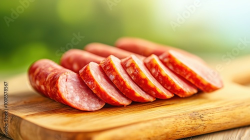 Rustic Sliced Sausages on Wooden Board
