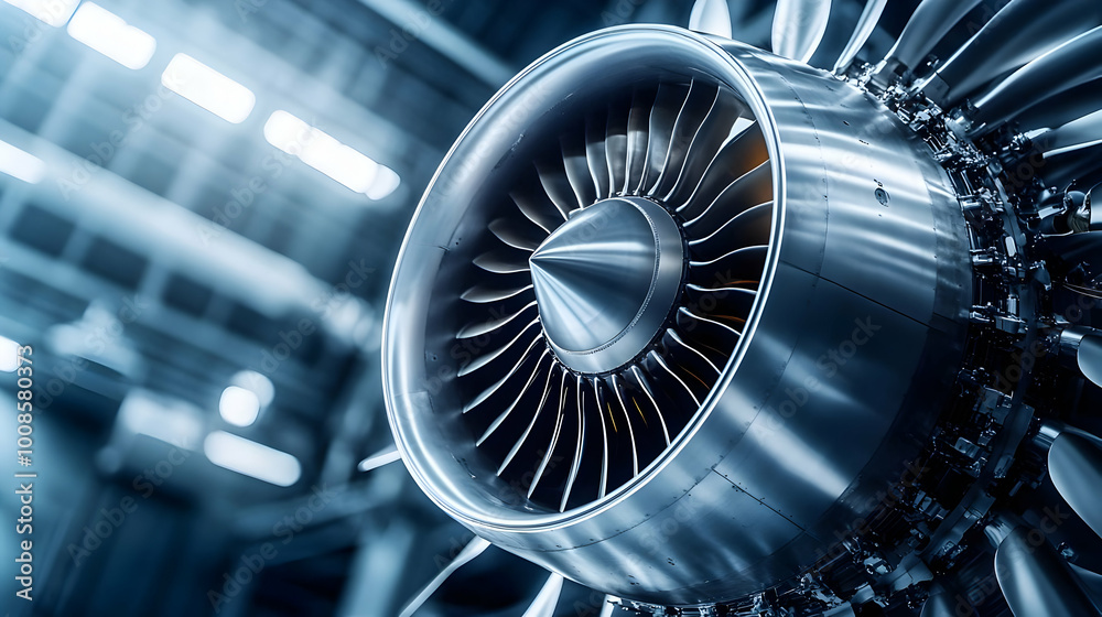 Close-up View of a Shiny Jet Engine Fan Blade, Engineered with ...