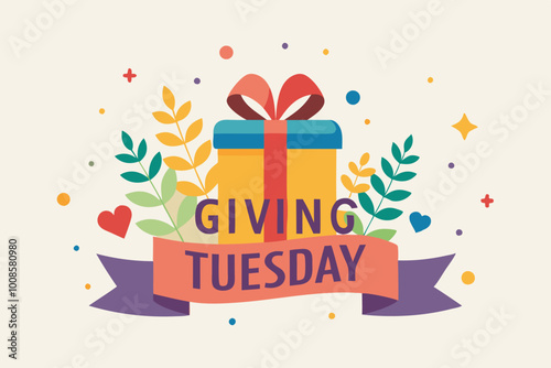 Giving tuesday celebration with gift box and decorative elements