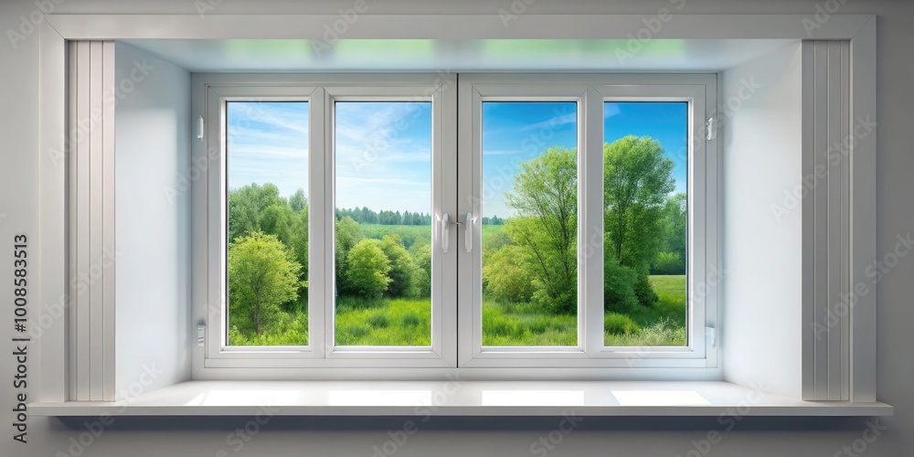 Isolated White Window with Clear Glass and Simple Design for Modern Interior and Architectural Use Isolated White Window with Clear Glass and Simple Design for Modern Interior and Architectural Use