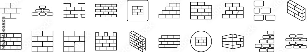Brick Wall Simple Isolated Line Icons Collection. Editable Stroke. Suitable for Web Sites, Books, Cards, Apps Brick Wall Simple Isolated Line Icons Collection. Editable Stroke. Suitable for Web Sites, Books, Cards, Apps