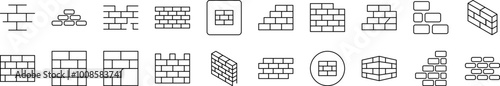 Brick Wall Simple Isolated Line Icons Collection. Editable Stroke. Suitable for Web Sites, Books, Cards, Apps