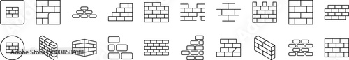 Brick Wall Related Line Icons for Web Sites, Books, Cards, Apps. Editable Stroke. Suitable for Web Sites, Books, Cards, Apps
