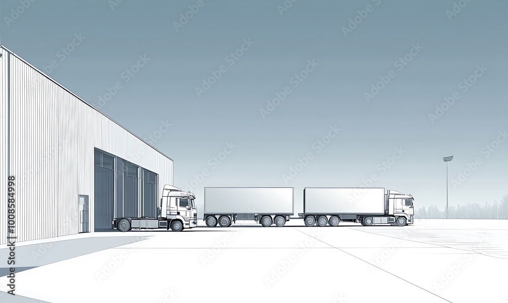 Semi-Trucks Parked Outside a Warehouse