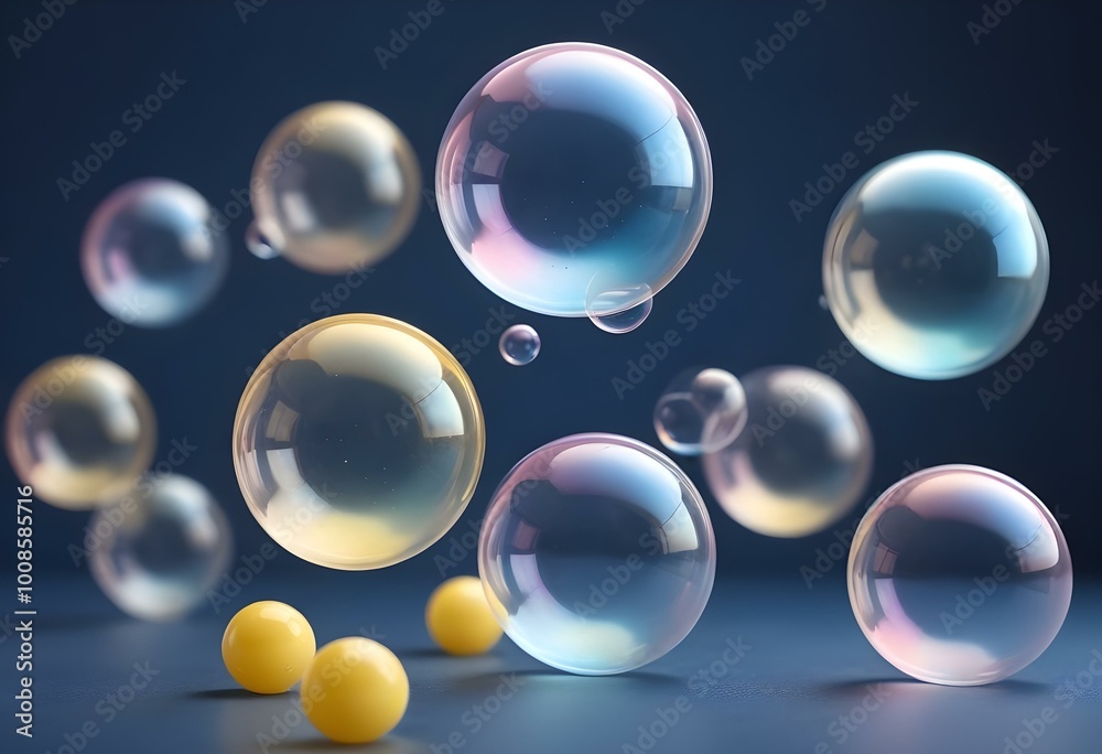 Transparent soap bubbles floating against a light background Transparent soap bubbles floating against a light background