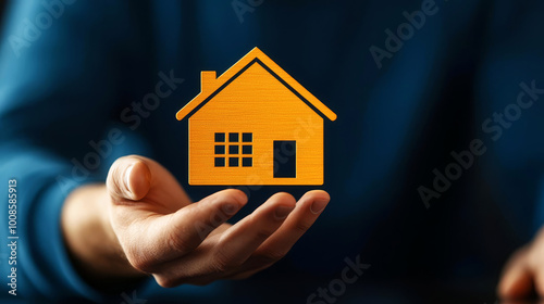 Real estate investment concept Man touch virtual house icon for analyzing mortgage loan home and insurance real property mortgage interest rate