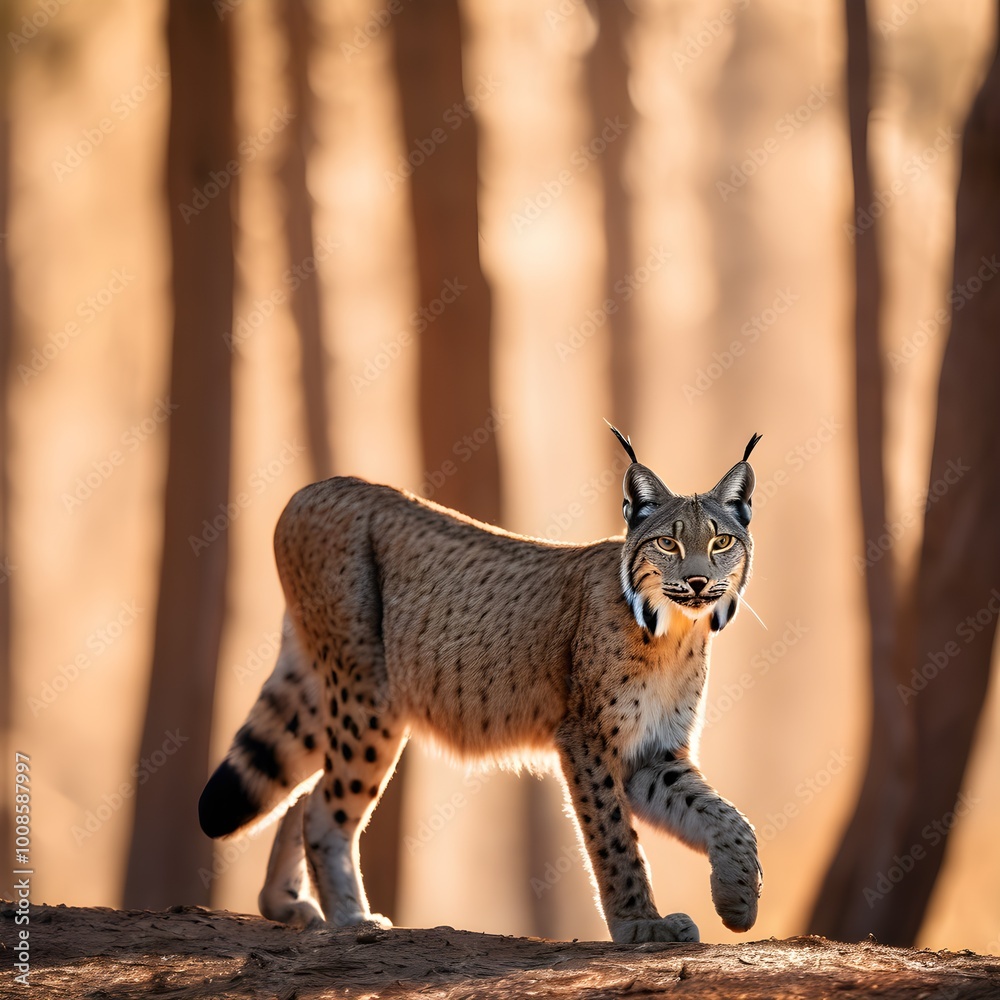 Serenity in Motion: Iberian Lynx Against a Bright Forest Backdrop Serenity in Motion: Iberian Lynx Against a Bright Forest Backdrop