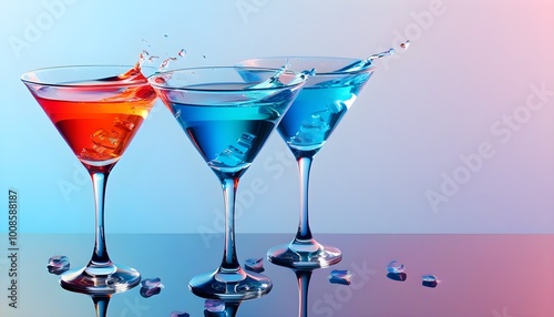 Joyful clinking cocktail glasses with vibrant abstract designs and ample space for side text photo