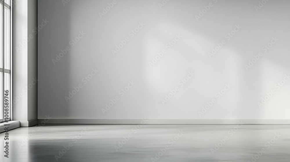 A Minimalist White Room with a Window and Sunbeam Casting a Shadow on the Floor A Minimalist White Room with a Window and Sunbeam Casting a Shadow on the Floor