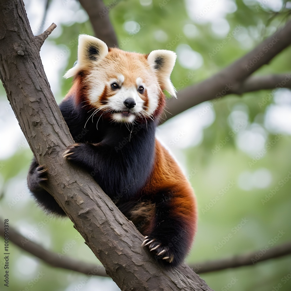 Tranquil Elegance: Red Panda Under a Soft Morning Sky Tranquil Elegance: Red Panda Under a Soft Morning Sky