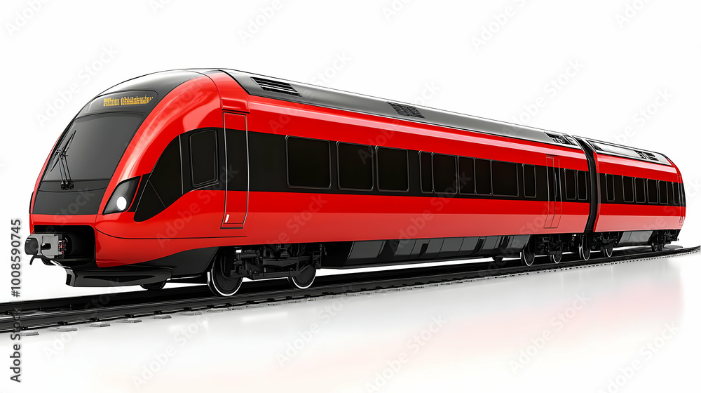 Modern Red High-Speed Train Traveling on Tracks, 3D Rendered Illustration Modern Red High-Speed Train Traveling on Tracks, 3D Rendered Illustration