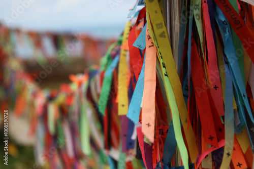 Colorful Ribbons Flowing Gently in the Breeze, Each One Representing a Unique Wish or Prayer for Peace and Prosperity