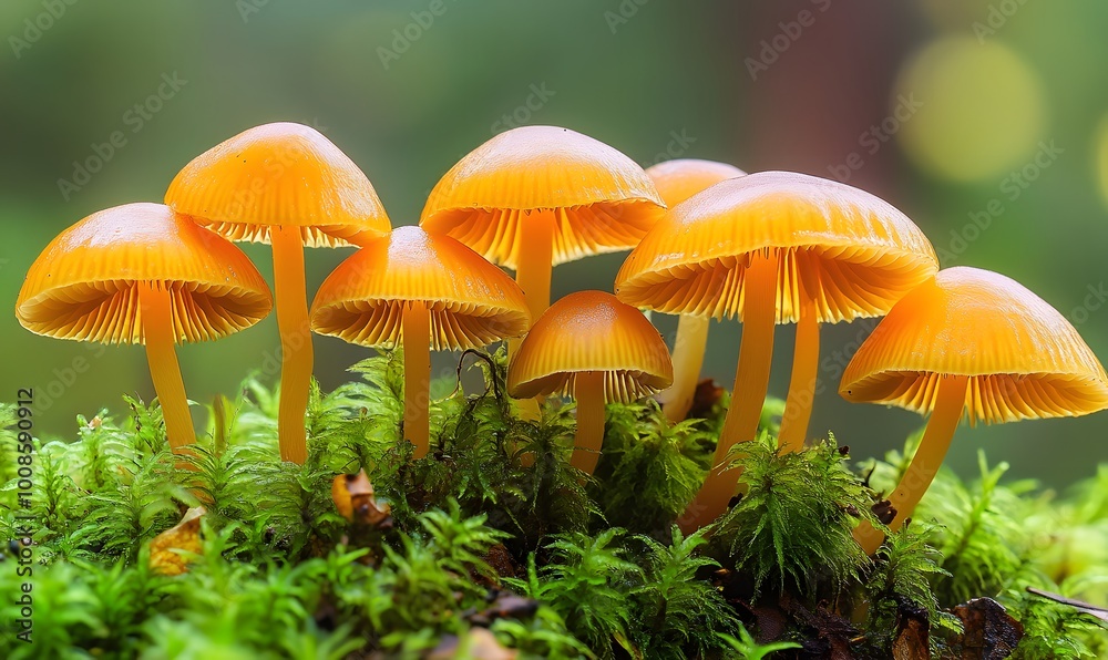 Mushrooms Growing in a Forest, Generative AI Mushrooms Growing in a Forest, Generative AI