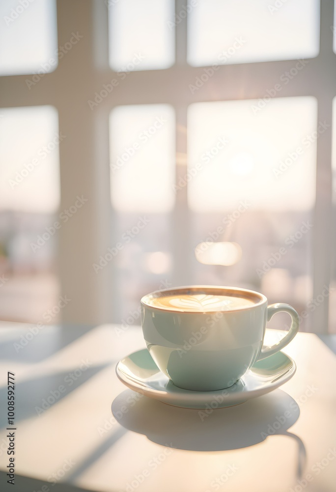 Serene Morning Moment: Coffee in Bright Sunlight Serene Morning Moment: Coffee in Bright Sunlight