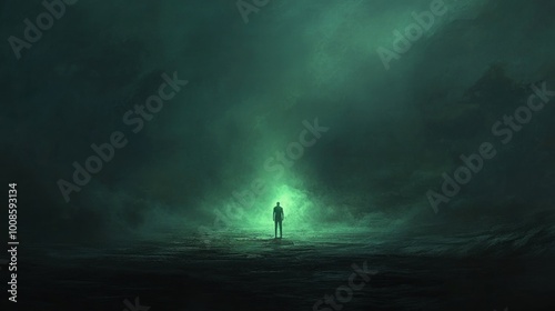 Mysterious Figure in a Foggy Landscape