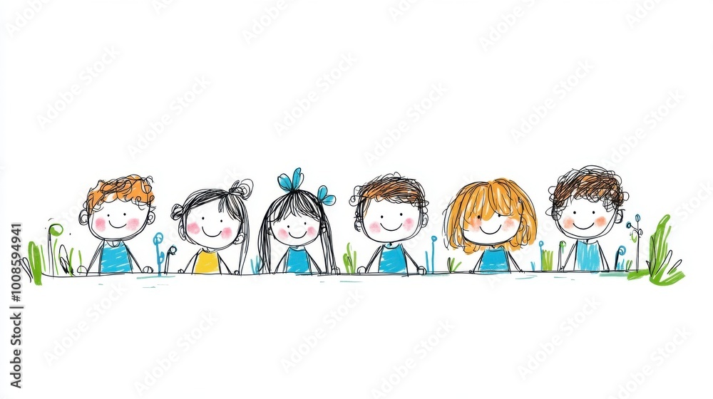 Playful Children Illustration on White Background Playful Children Illustration on White Background