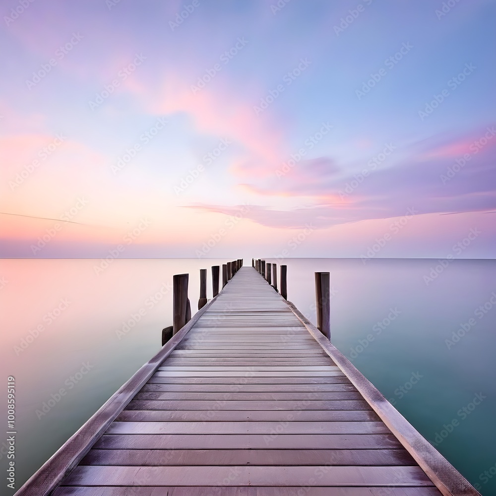 Serenity at Sea: Wooden Jetty in Soft Pastel Tones Serenity at Sea: Wooden Jetty in Soft Pastel Tones
