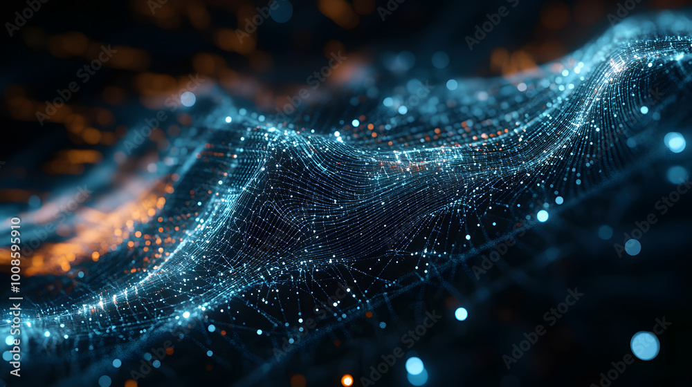 Big data and cybersecurity 3D illustration. Neural networks and artificial intelligence. Information Waves and Global Database. Abstract technological background Big data and cybersecurity 3D illustration. Neural networks and artificial intelligence. Information Waves and Global Database. Abstract technological background