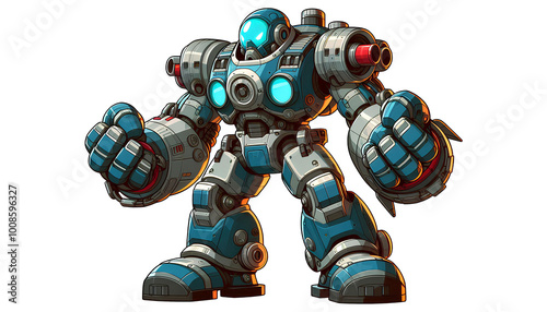 Epic Robot Fighter in Cartoon Style