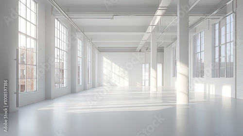 Sunlit White Room with Large Windows